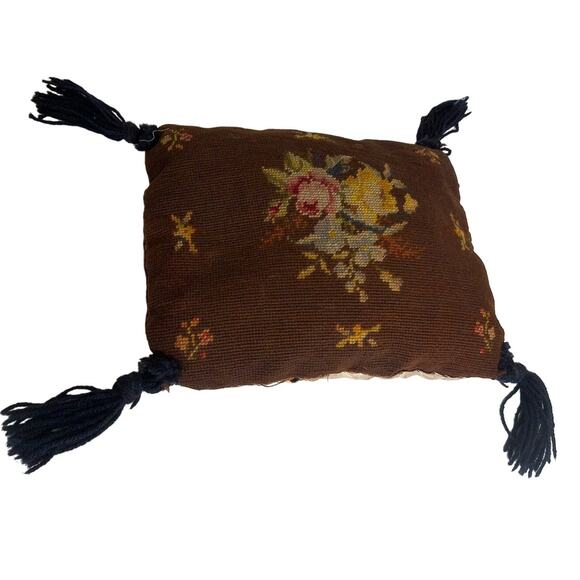 Vintage Antique Needlepoint Petit Point Floral Pillow READ - Picture 1 of 8